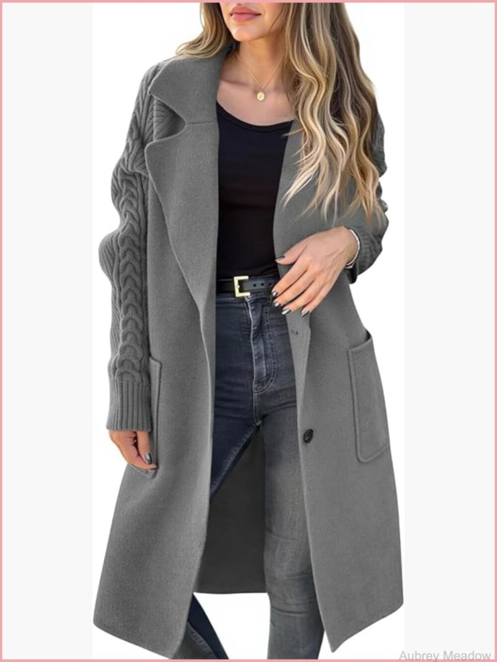 Chunky Knit Long Cardigan Open Front Button Lapel Coatigan Jacket